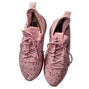 Bebe Pink Leyla Lace-up Rhinestone Sneakers